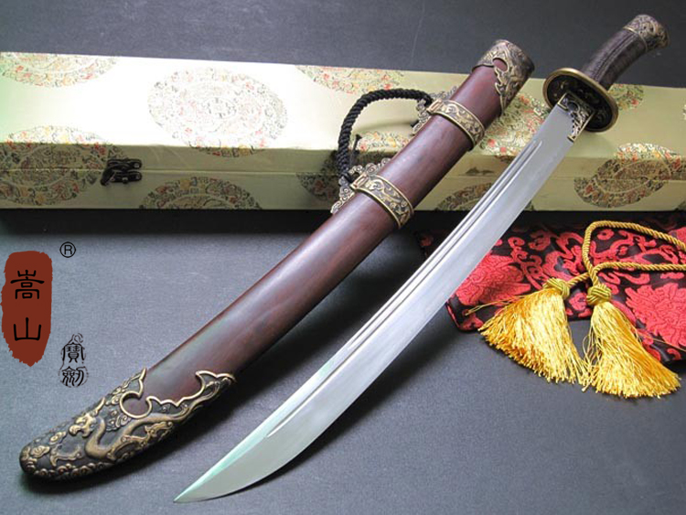 嵩山宝剑 蟠龙清刀 清代腰刀 全手工花纹钢刀剑 弯刀可砍铁宝刀 镇宅