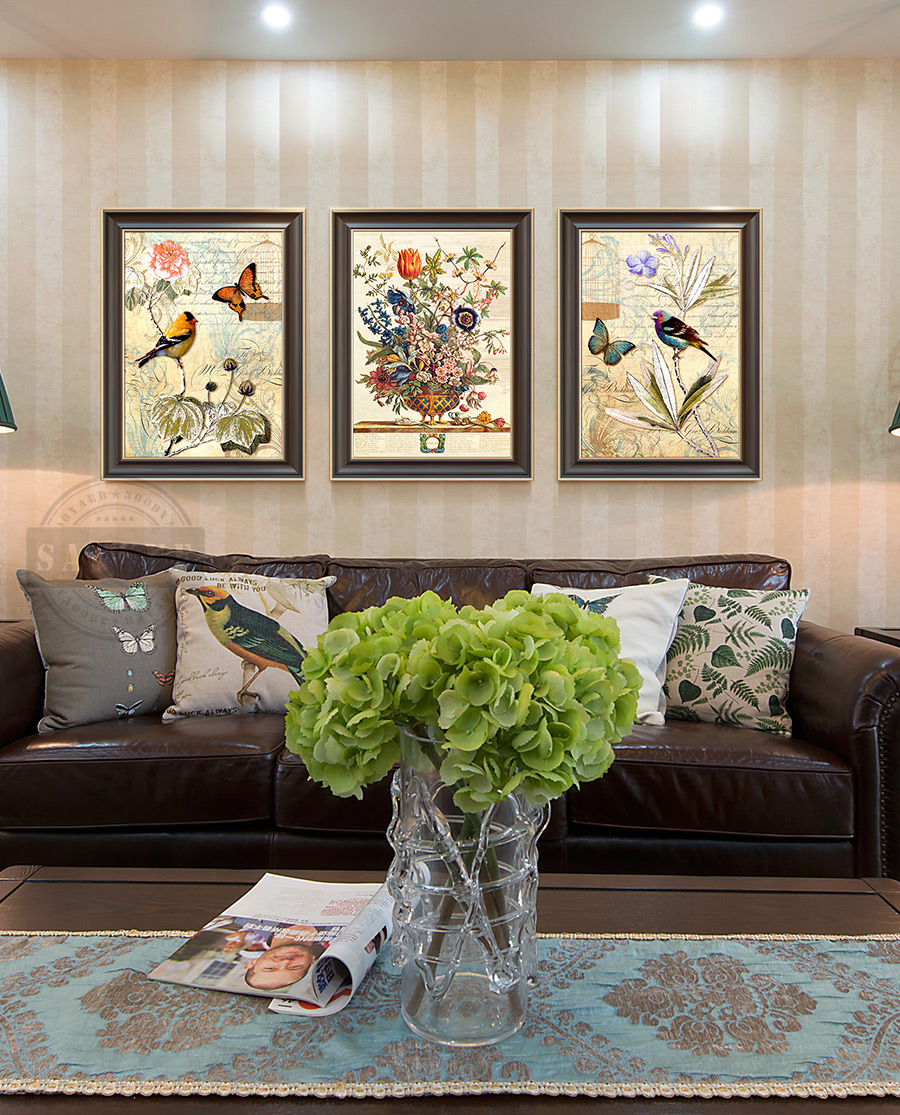 三千年美式乡村沙发背景墙装饰画欧式过道走廊墙壁画客厅装饰画三联画