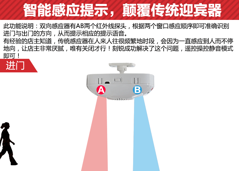 刻锐kerui双向你好欢迎光临感应器店铺进门铃迎宾器出门谢谢惠顾电子