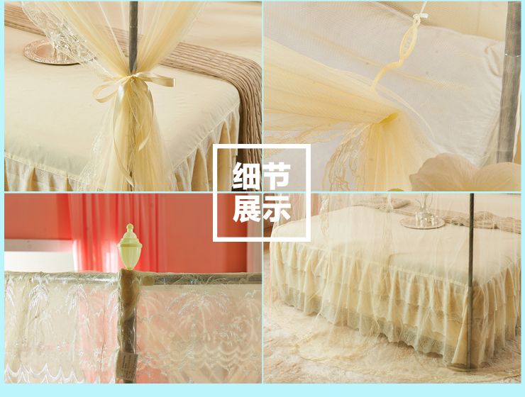 方若 宫廷不锈钢落地三开门蚊帐夏凉床品加粗支架1.2米/1.5米/1.  紫色 1.5*2米 16mm标准立柱