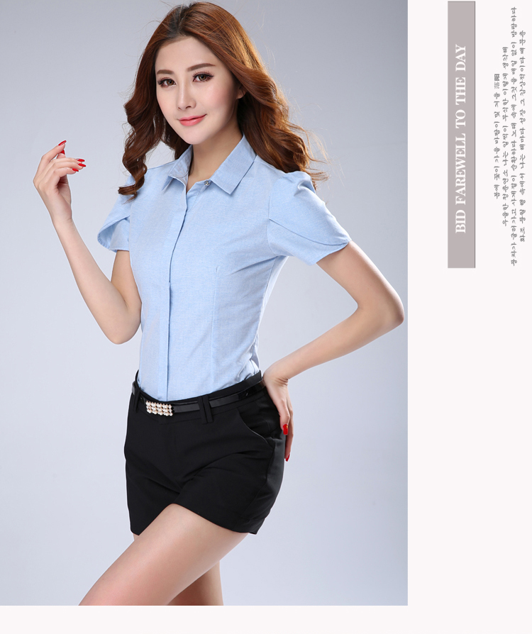 
                                        黛萍 2015新款夏季女装短袖衬衫 牛仔蓝 M                