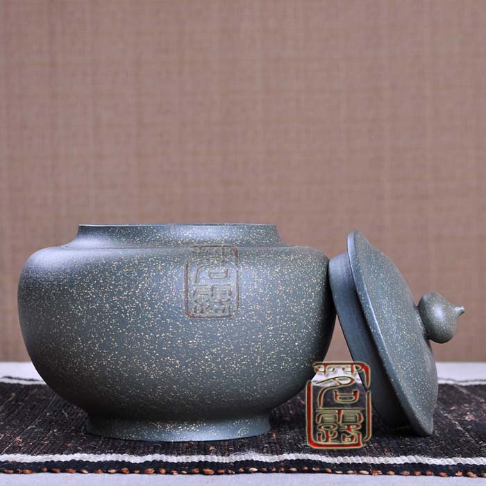 
                                        茗露 宜兴紫砂茶叶罐 普洱茶缸 醒茶罐 茶仓 手工茶罐 茶盒密封罐  宜兴紫砂罐 降坡泥将军罐                
