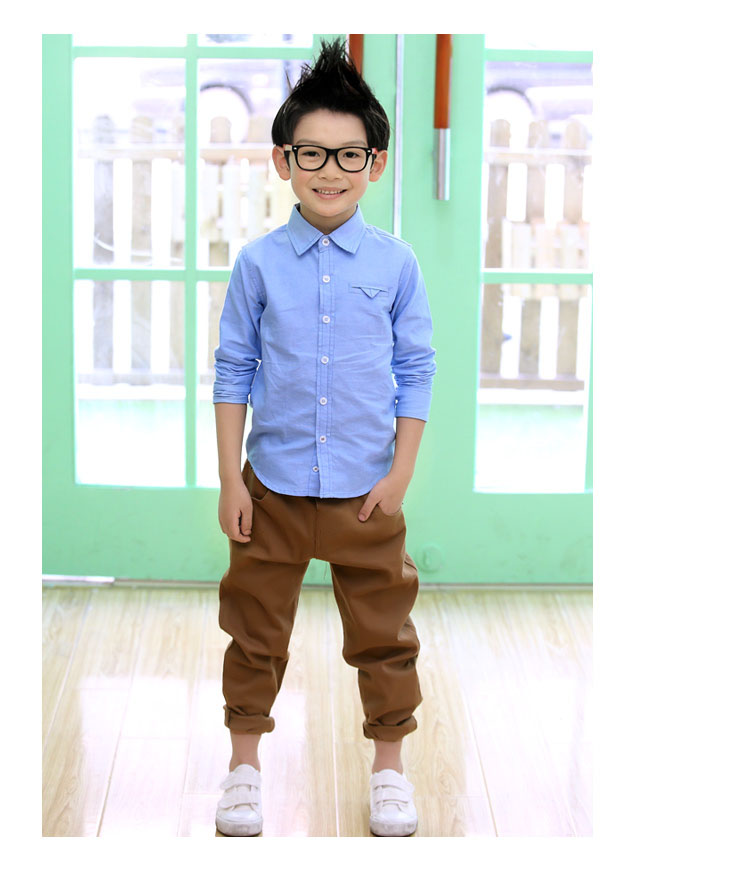 春装春秋春款新款大童装儿童 男童纯棉 长袖衬衫衬衣外套 7962浅蓝色