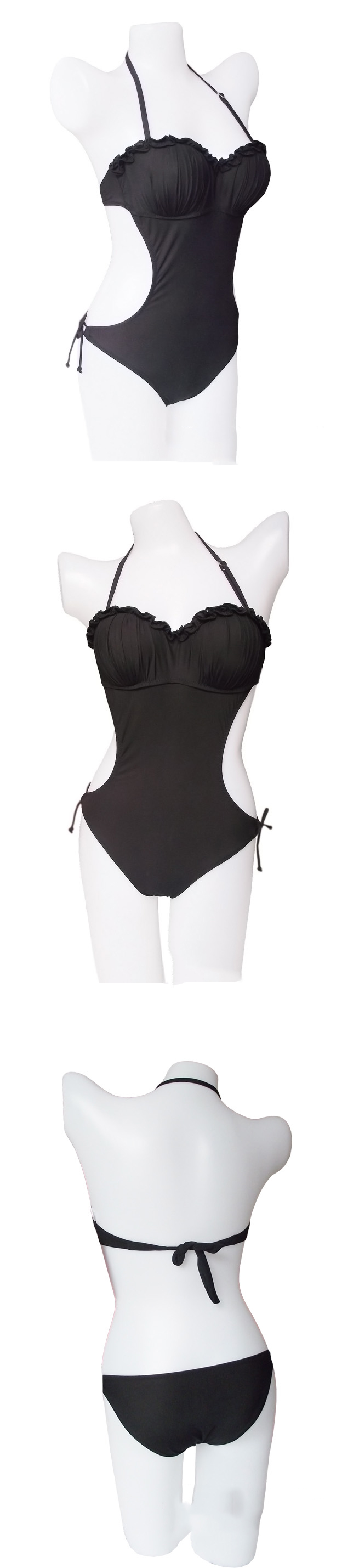 触摸cm纯色吊带挂脖温泉泳衣性感露背连体温泉泳装 cm4189 黑色 l