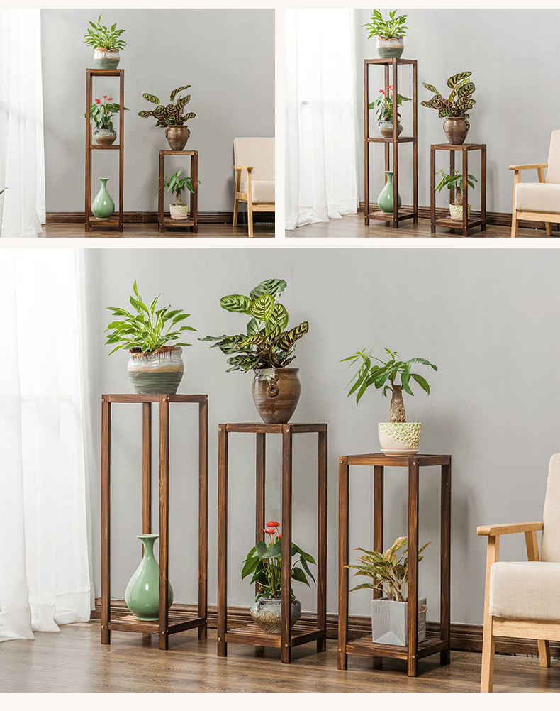 花架多层独立实木多肉花盆架客厅阳台绿萝植物木质吊兰花架子碳色28宽