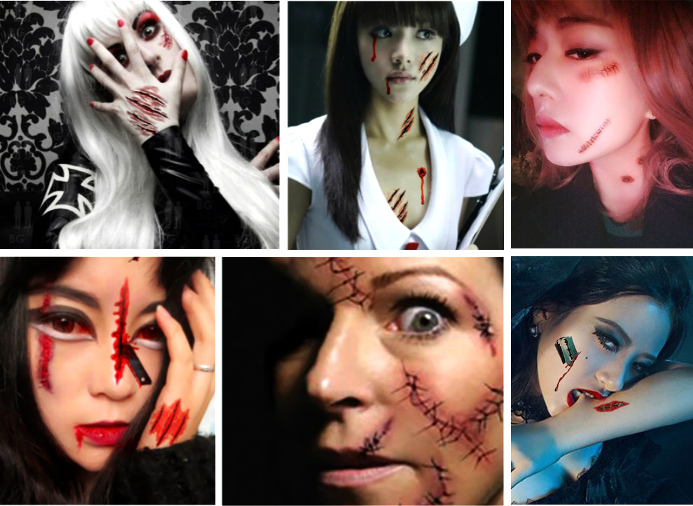 lggy azalea万圣节缝针仿真伤疤缝针伤口防水通用纹身贴纸装扮男女款