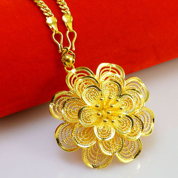 千影珠宝金色项链男士女款镀金大花朵项链坠子时尚首饰品仿金饰品仿真