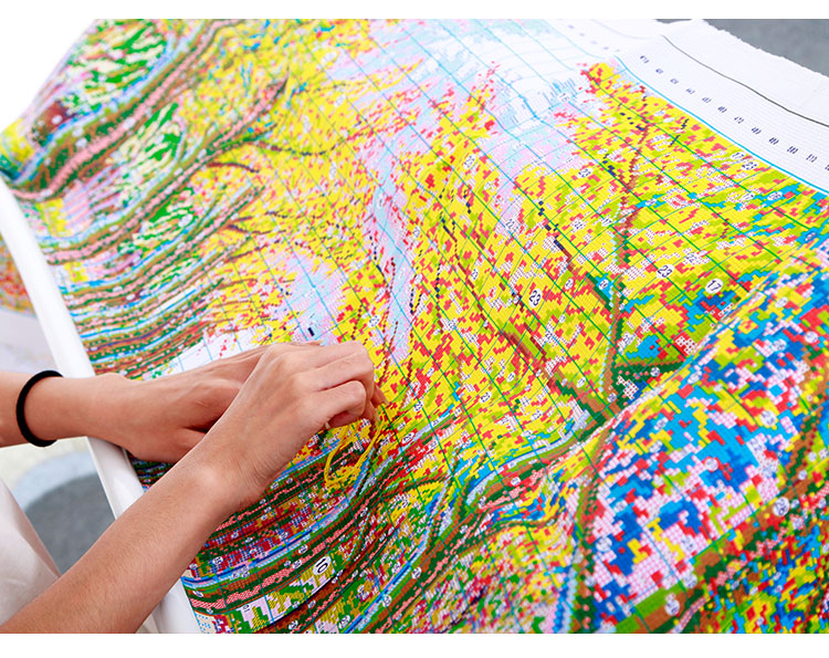 全景印花棉线新款客厅风景大画刺绣黄色树林 125*65cm【进口丝线】