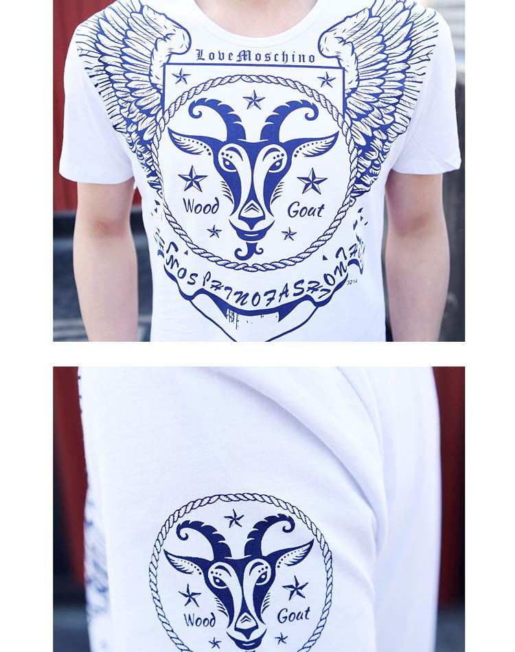 翔菲2015复古潮牌短袖羊头印花t恤圆领死飞街头休闲男女情侣tee本命年