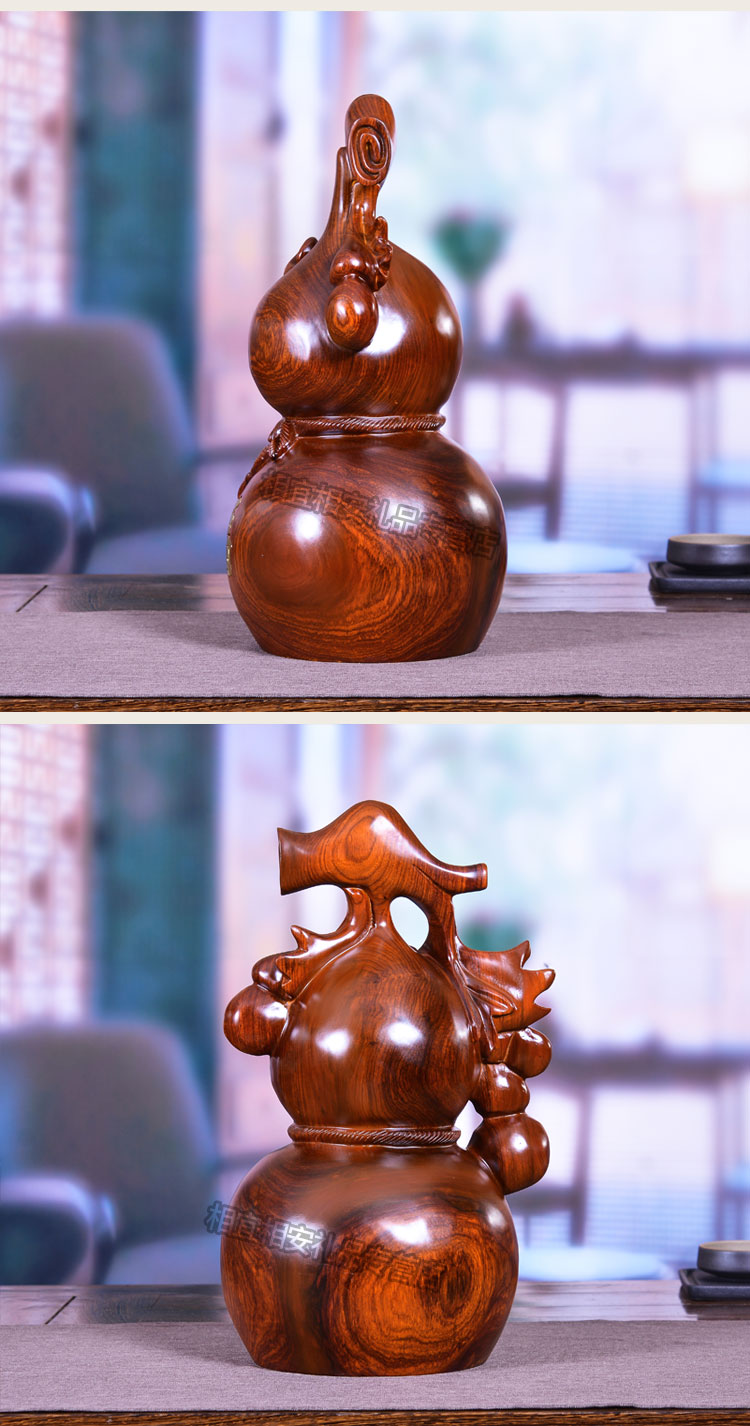 木雕葫芦摆件花梨木葫芦家居客厅装饰品红木雕刻葫芦实木百福临门葫芦
