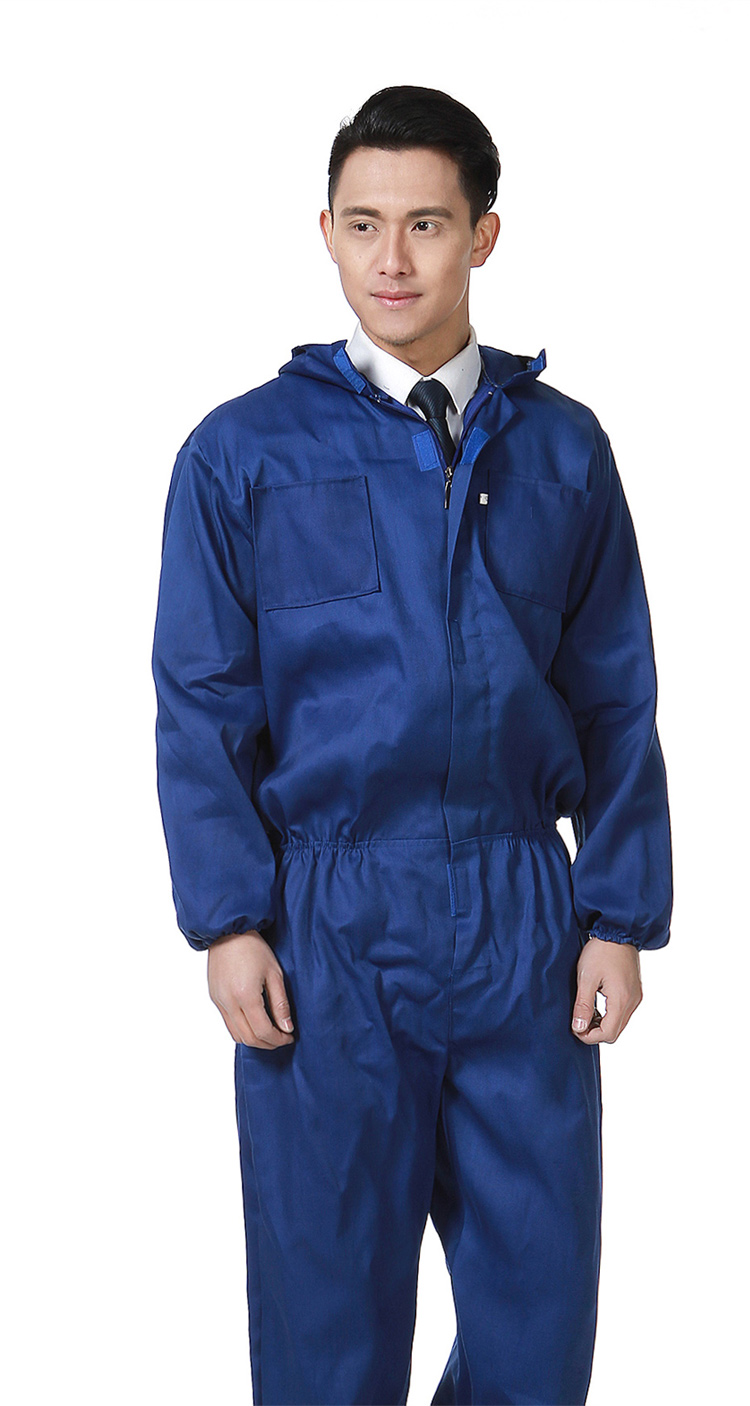 罗众连体工装 夏季薄款工作服 连体带帽 防尘防护劳保工程服 工厂车间