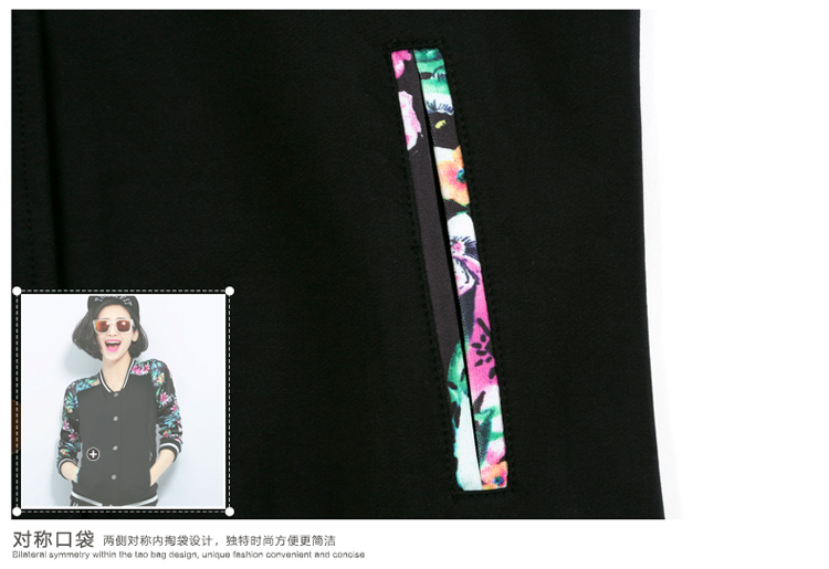 自由呼吸新款韩版运动服套装女款秋装 春秋时尚印花休闲套装 大码纽扣卫衣套装女装 黑色 XL