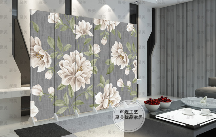 优阁调折叠屏风隔断防水防透免安装双面中式艺术屏风水墙文化墙背景墙567扇 6-25 7扇防水防透加厚