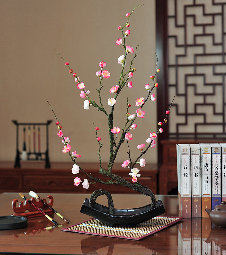 新中式梅花仿真花套装腊梅假花摆件家居客厅书房玄关花艺摆设仿真植物
