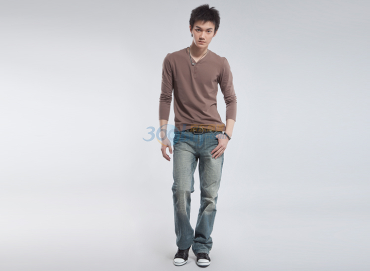 圣迪奥sdeer 男装 简约全棉长袖t恤 8370242 褐色 s