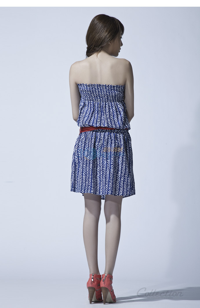 peacebird太平鸟 collection夏季新品抹胸系带连衣裙al1020027 蓝色 s