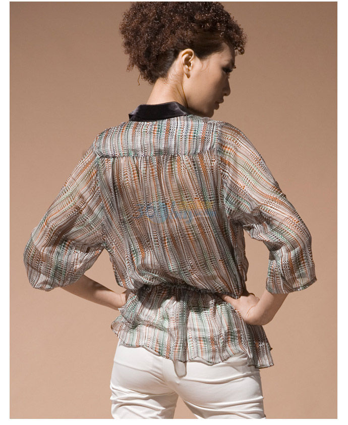 太平鸟collection半门襟雪纺上衣aq910210 茶色 l【图片 价格 品牌