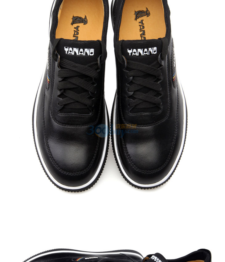 【评价】yanano耶纳诺啄木鸟 韩版时尚休闲真皮男鞋12453 黑色 43