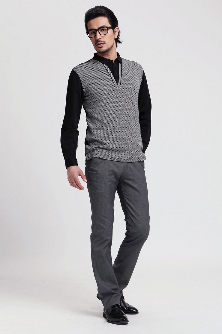 【步云男装】商务稳重 成熟魅力 拼接长袖polo衫 zz 11081762 如图