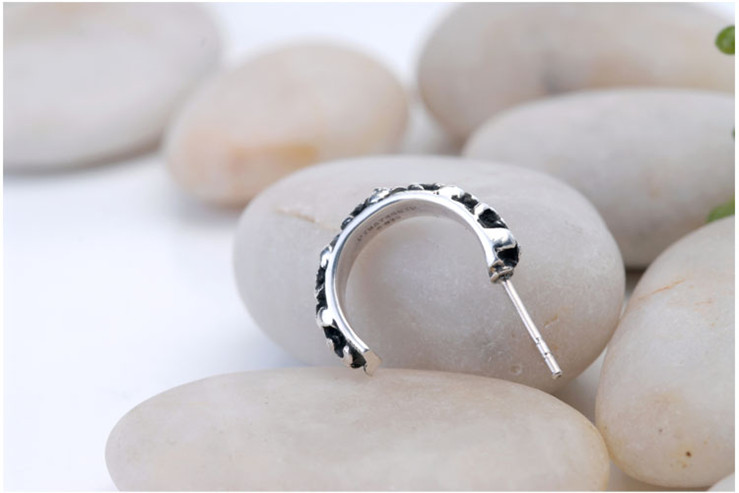 海盗船银饰 925银 半环军花耳钉 11483