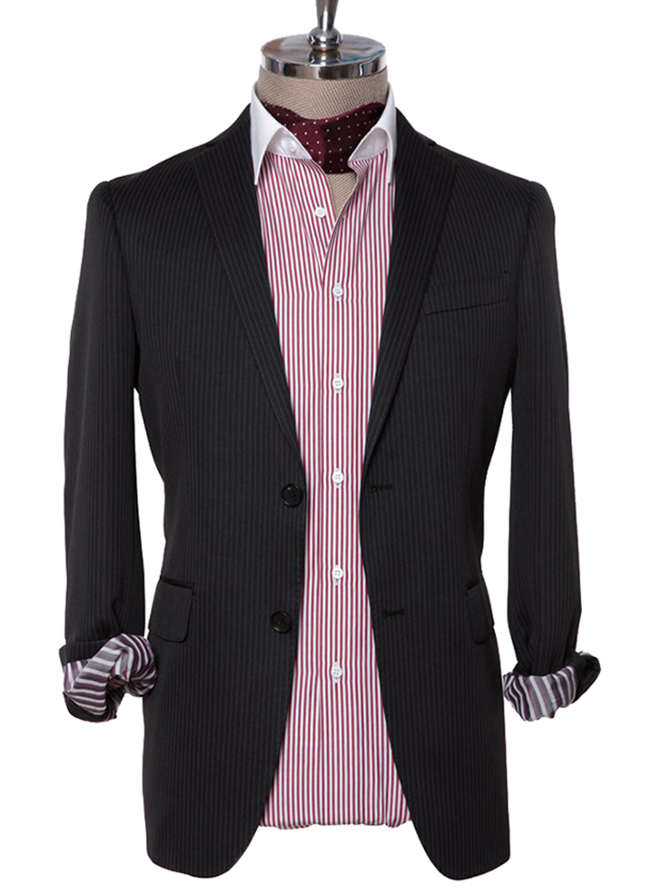 yousoku 经典男士修身西服单上衣 黑色针织条纹 半里子 pk1110305-9