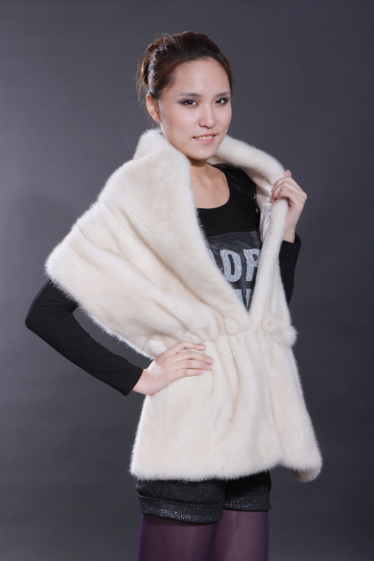 西曼冬装短款水貂女装披肩珍珠米色eaa07 浅黄色 l