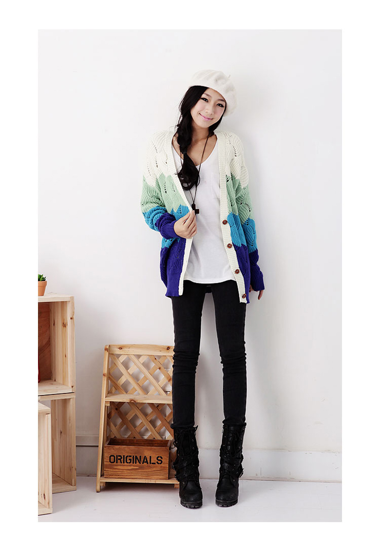 韩都衣舍 韩国2012秋装上新女毛衣拼色v领开衫毛衣do1165 紫色 s