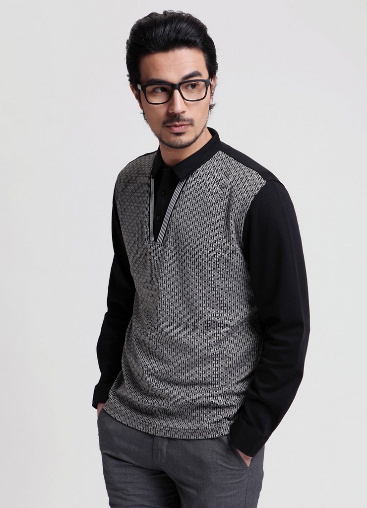 【步云男装】商务稳重 成熟魅力 拼接长袖polo衫 zz 11081762 如图