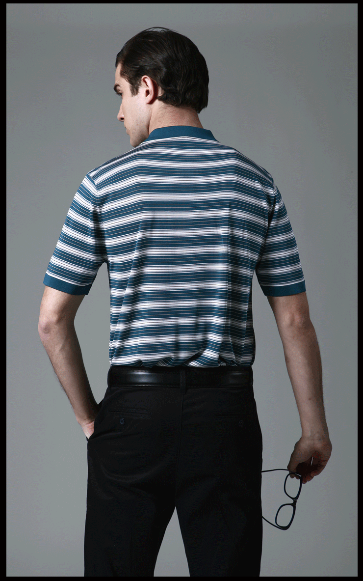 男装 t恤 romaster 罗马世家 男士蓝色条纹.