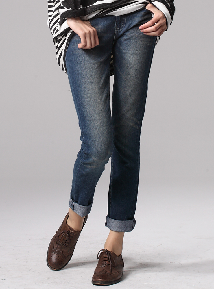 欧美新款时尚修身提臀水洗做旧薄款女士小脚牛仔裤131003 蓝色 27