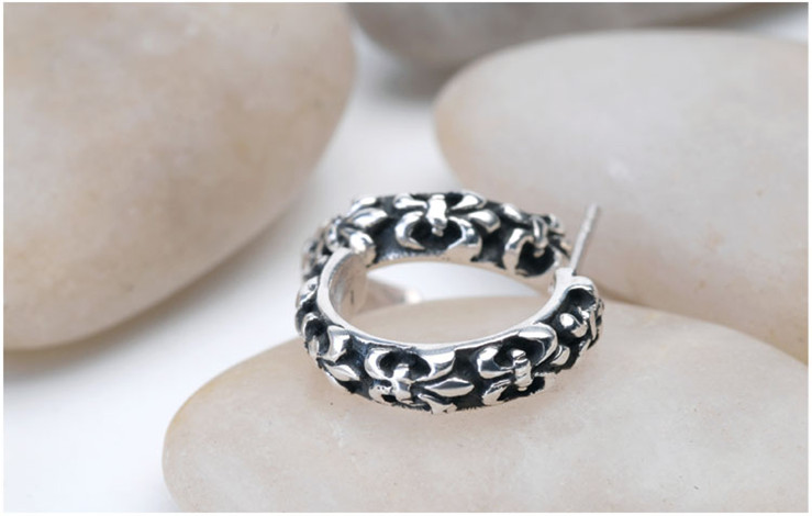 海盗船银饰 925银 半环军花耳钉 11483