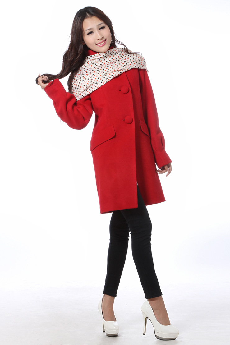 迪玛莎(diomaso) 韩版羊毛呢大衣冬新款修身单排扣立领中长款法兰绒