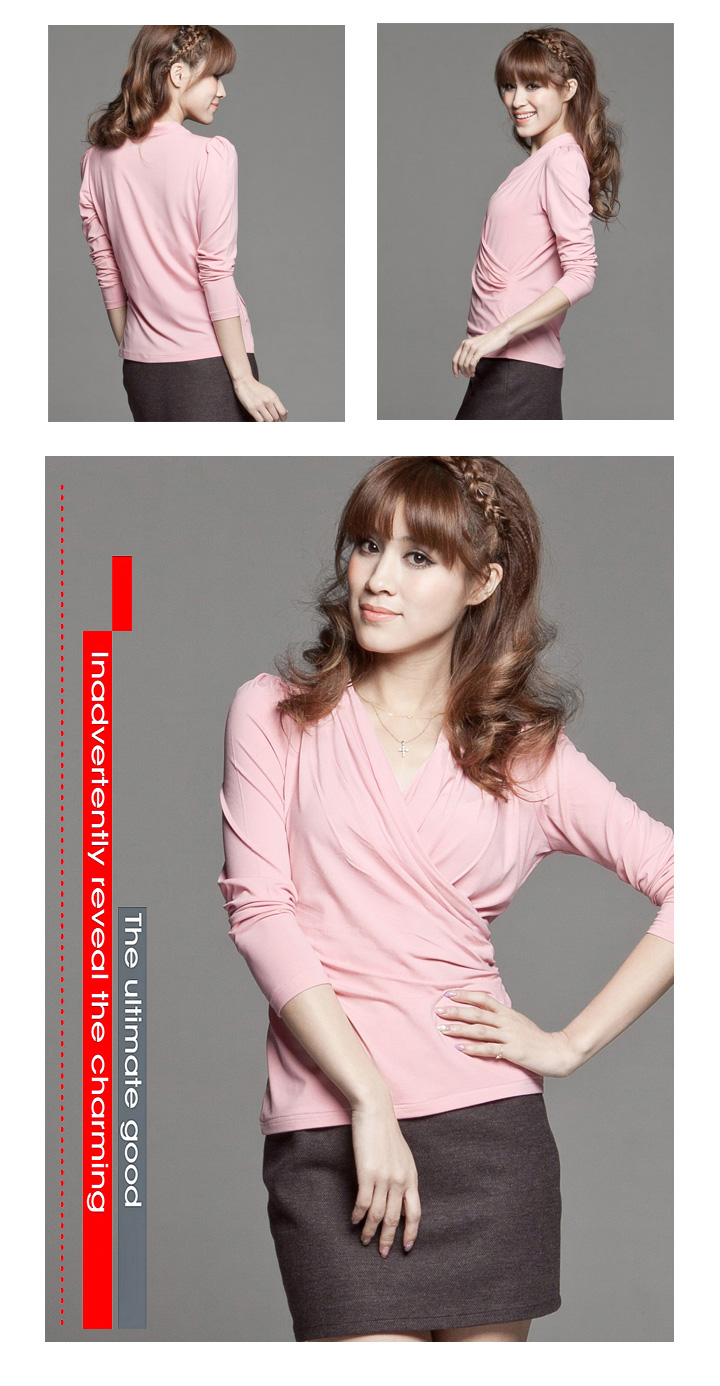 百依秀子 2014春装新款韩版女装弹力水晶麻打底衫 B194 粉色 XL
