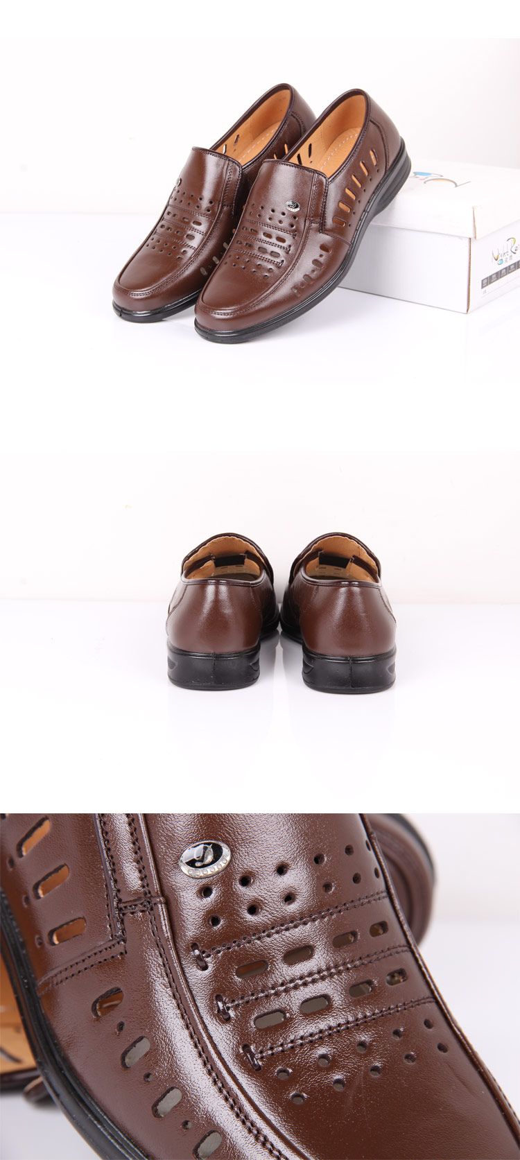 夜雨夏季新款真皮男凉鞋 英伦镂空透气鞋 真皮凉鞋男士商务休闲洞洞鞋