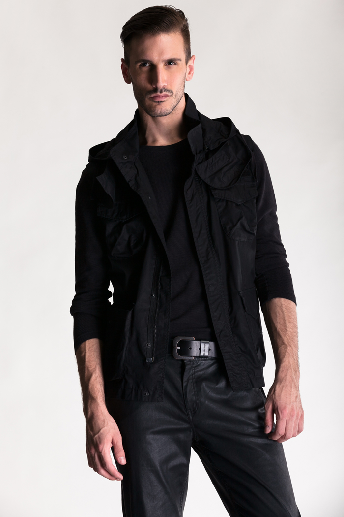 圣迪奥sdeerhe男装秋商务休闲连帽马甲1371605 经典黑91 s