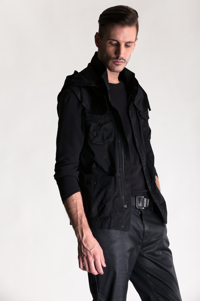 圣迪奥sdeerhe男装秋商务休闲连帽马甲1371605 经典黑91 s