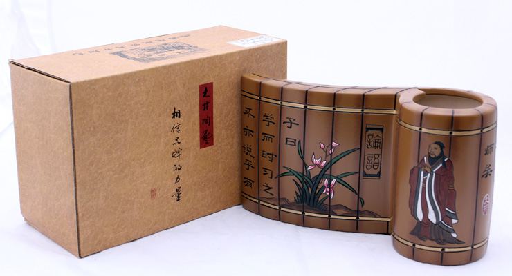 大井陶艺竹简笔筒论语原创手工家居陶艺工艺品8021-03