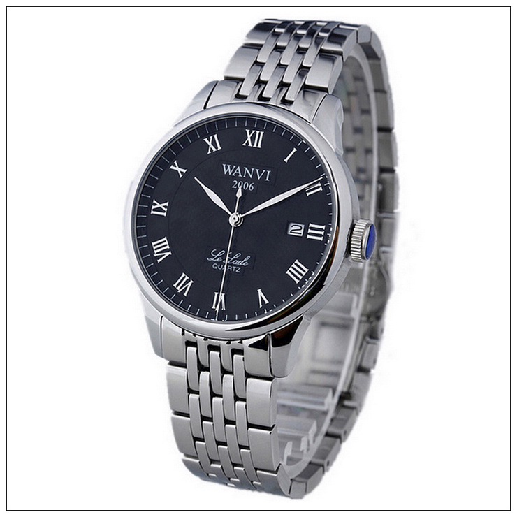 万维wanvi手表 男士休闲手表 石英表 商务男表 黑面 w671m