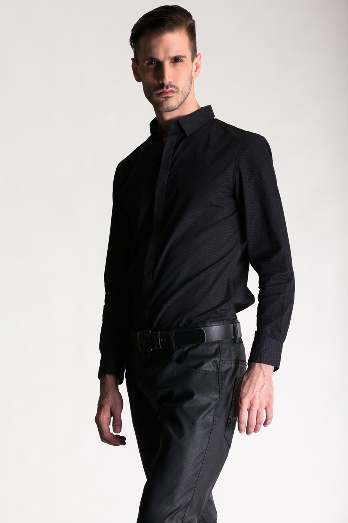 圣迪奥sdeerhe男装秋成熟气质商务休闲长袖衬衫1170566 黑色 l