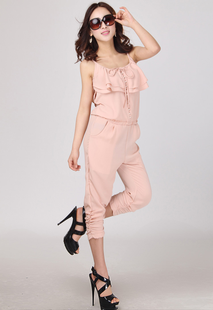 迪玛莎(diomaso) 2012夏季韩版女装雪纺连体裤荷叶边吊带九分裤子连身