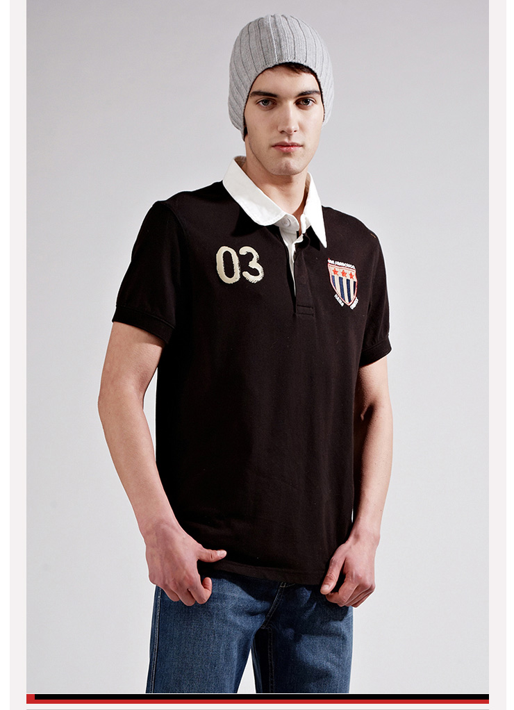 卡玛kama 男士潮流撞色领徽章短袖polo衫2212506(下架返仓) 黑色 xl