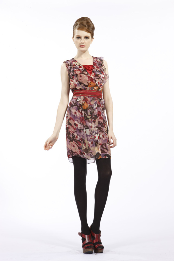 finity 菲妮迪女装 荷叶边印花桑蚕丝真丝连衣裙 f20jd3111l 印花 xl