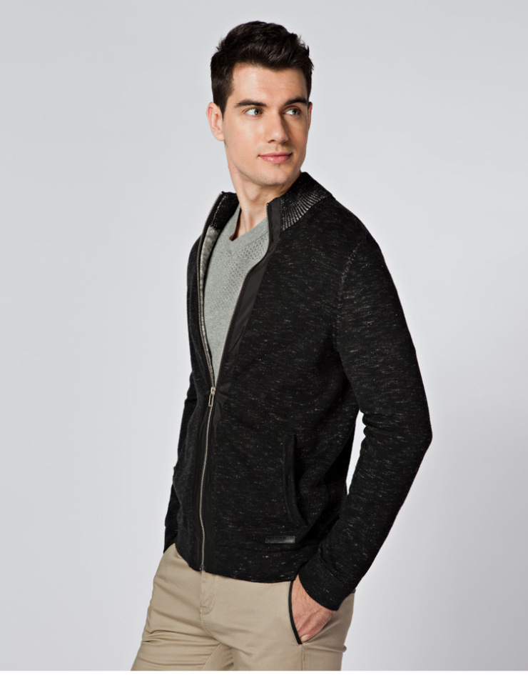 jackjones杰克琼斯立领男士针织衫b(黑/black)213124011010 165/88a