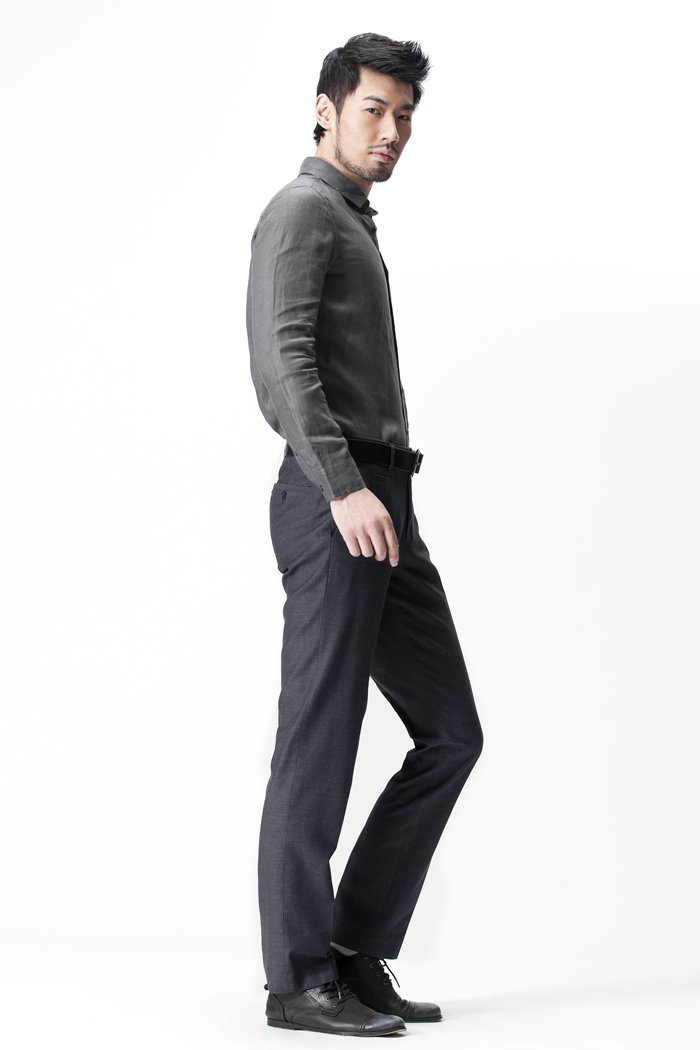 【新品】圣迪奥 sdeer 男装秋亚麻商务休闲长袖衬衫2370504 灰色 m