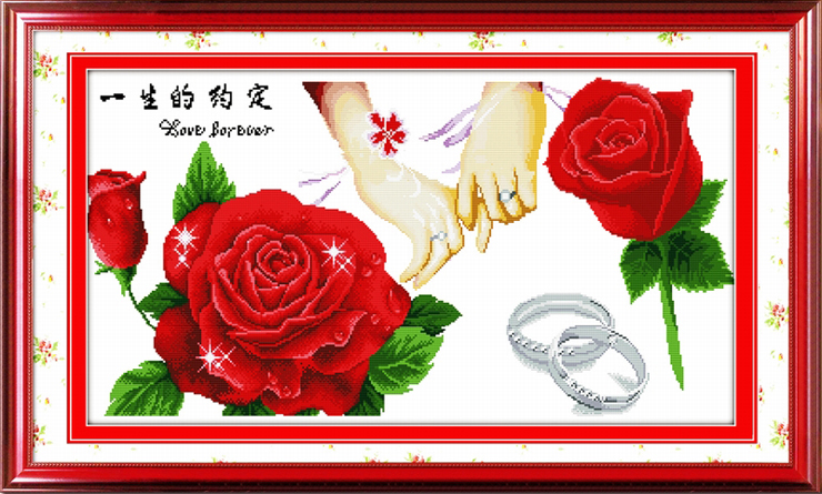 溢彩花语100%精准印花十字绣新款客厅卧室挂画433226一生的约定86*4