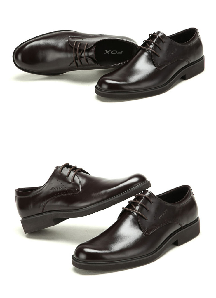 金狐狸 经典尖头商务皮鞋系带正装男鞋 0336022 棕色 44