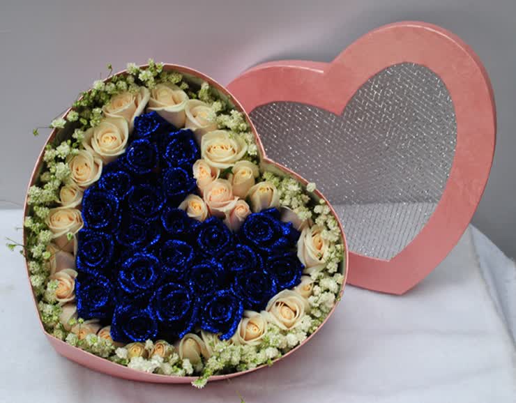 乐舞鲜花速递 19枝蓝玫瑰花束 蓝色妖姬 26朵香槟玫瑰礼盒装 生日礼品