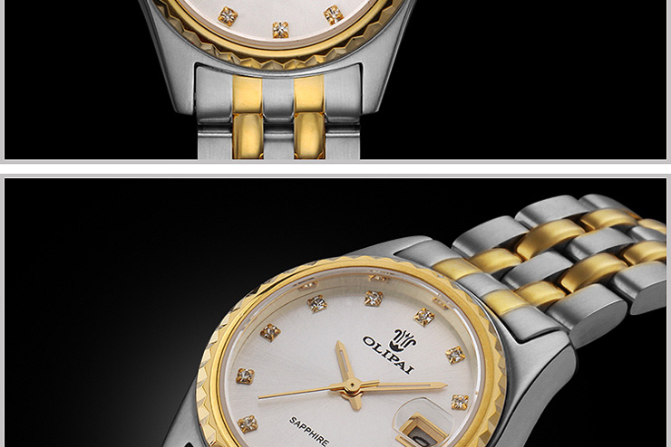 瑞士手表olipai欧力派手表间金金表镶钻时尚女表精钢手表防水手表女士