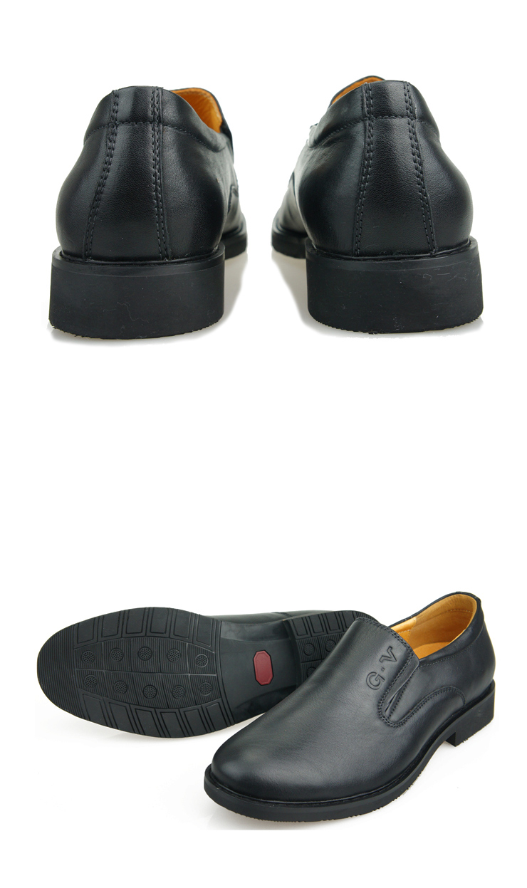 g.v 春季新款圆头牛皮商务休闲男鞋套脚皮鞋011153 黑色 39