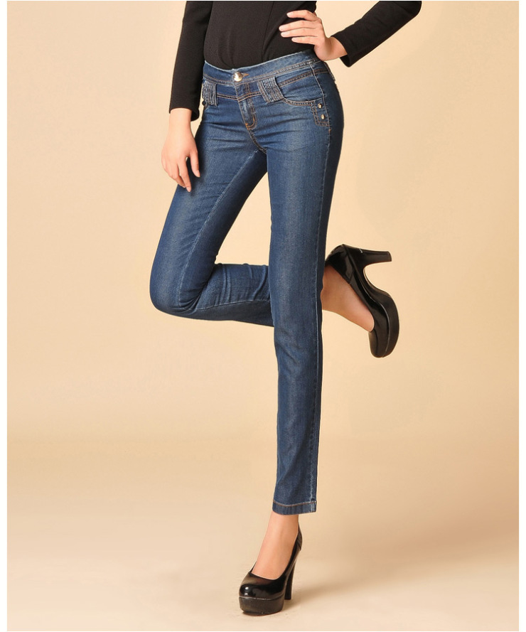 娅丽达女裤 韩版修身弹力铅笔裤牛仔裤l1134 兰色(b1) 28